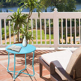 Metal Patio Side Table 18” x 18” Heavy Duty Weather Resistant Anti-Rust Outdoor End Table Small Steel Round Coffee Table Porch Table Snack Table for Balcony Garden Yard Lawn, Light Blue