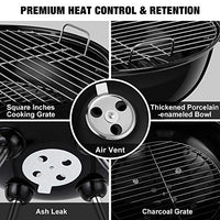 BEAU JARDIN Portable Charcoal Grill for Outdoor 18 inch Barbecue Grill and Smoker Heat Control Round BBQ Kettle Outdoor Picnic Patio Backyard Camping Tailgating Steel Cooking Grate for Steak Chicken
