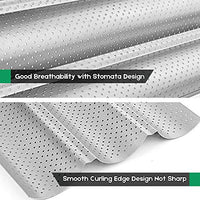 Amagabeli Nonstick French Baguette Pans for Baking 15”x9.6” Carbon Steel 3 Loaf Perforated Bread Tray Baguette Baking Tray Bake Mold Toast Cooking Oven Toaster Pan Cloche Waves Bakeware Silver