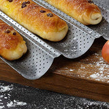 Amagabeli Nonstick Perforated Baguette Pan 15" x 13" for French Bread Baking 4 Wave Loaves Loaf Bake Mold Toast Cooking Bakers Molding 4 Gutter Oven Toaster Pan Cloche Waves Silver Steel Tray Italian