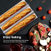 Amagabeli Nonstick French Baguette Pans for Baking 15”x9.6” Carbon Steel 3 Loaf Perforated Bread Tray Baguette Baking Tray Bake Mold Toast Cooking Oven Toaster Pan Cloche Waves Bakeware Silver