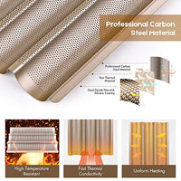 Amagabeli Nonstick French Baguette Pans for Baking 15”x11” Carbon Steel 3 Loaf Perforated Bread Tray Baguette Baking Tray Bake Mold Toast Cooking Oven Toaster Pan Cloche Waves Bakeware Golden