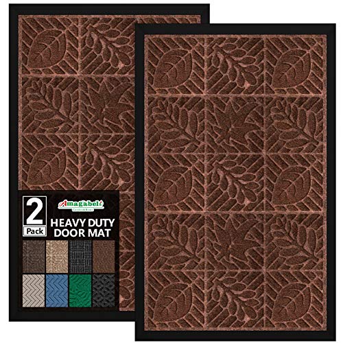 Amagabeli 2 Pack Outside Shoe Mat Rubber Doormat for Front Door 18"x 30" Outdoor Mats Entrance Waterproof Rugs Dirt Debris Mud Trapper Carpet for Patio Non Skid Doormats all Weather Exterior Mat Brown