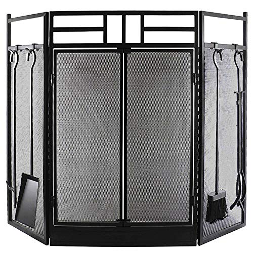 Amagabeli Fireplace Screen with Doors Large Flat Guard Fire